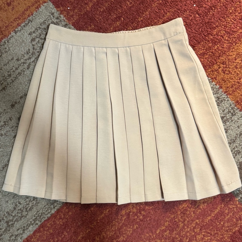 Beige Pleated Mini Skirt